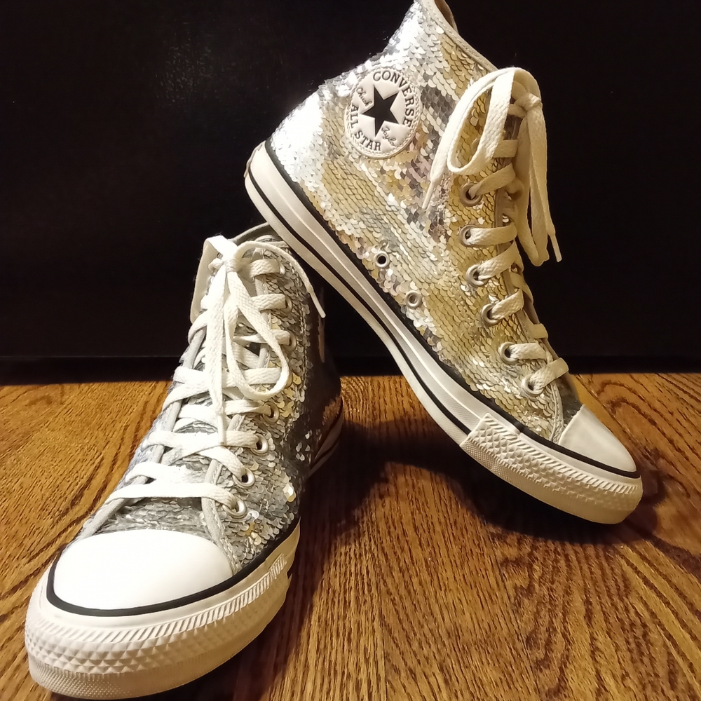Converse Silver Sequin Hi Top Sneakers W10